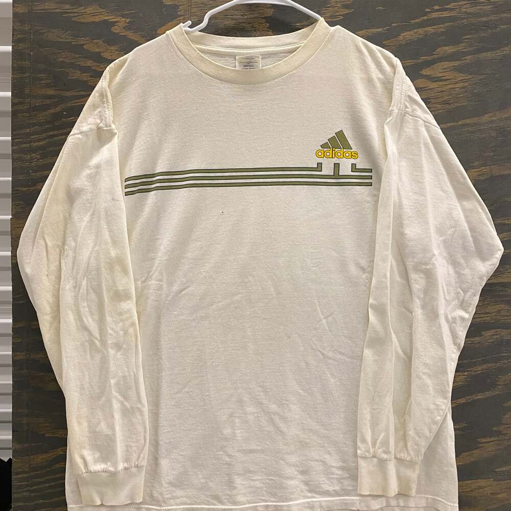 Vintage 90s Adidas Long Sleeve Shirt XL White USA Made Spellout Logo Rare